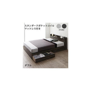 ダブルベッド 2人 マットレス付き チェストベッド ミドル ベッド下収納 引き出し 大容量 宮 棚 携帯 リモコン 収納 コンセント スマホ 充電 電気 ヴィンテージ