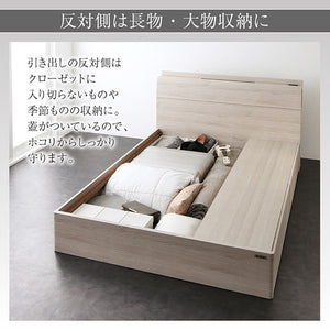 ダブルベッド 2人 マットレス付き チェスト ベッド下 収納 引き出し 大容量 宮 棚 携帯 照明 読書 ライト コンセント スマホ 充電 北欧 おしゃれ アンティーク