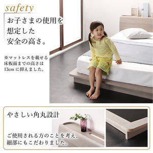 セミダブルベッド 一人暮らし マットレス付き ロー 低い 連結可 つなげる 宮 棚 携帯 収納 照明 ライト コンセント スマホ 充電 北欧 おしゃれ アンティーク