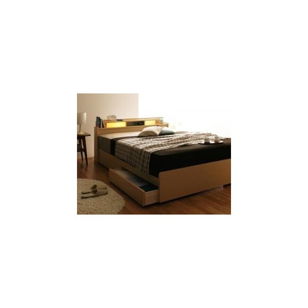 kag-6317 シングル ベッド チェスト 下収納 引き出し 大容量 宮 棚 携帯 スマホ メガネ リモコン ラック ライト 読書 収納 おしゃれ モダン 照明 ポケットCマットレス付